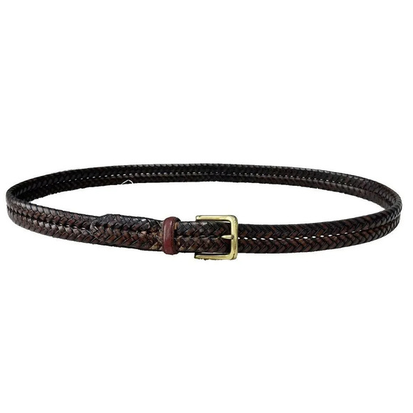 Fossil Mens Brown Woven Braided Leather Belt Size 110/M Solid Brass Buckle *Flaw - Picture 1 of 10